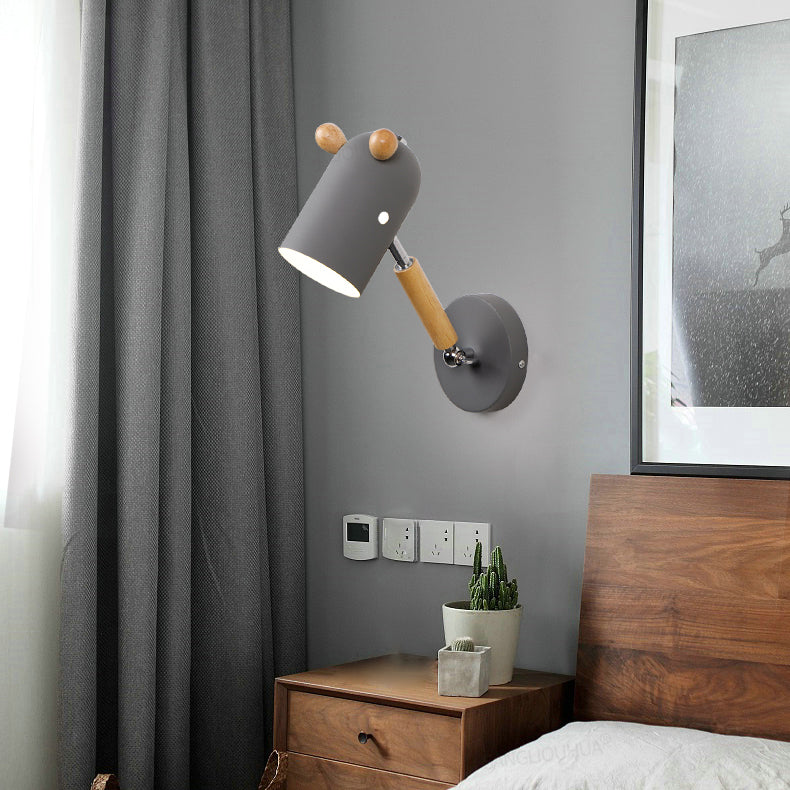 Metal and Wood Trojan Wall Light Rotatable 1 Bulb Nordic Style Wall Lamp for Porch Hallway Grey Clearhalo 'Wall Lamps & Sconces' 'Wall Lights' Lighting' 194245