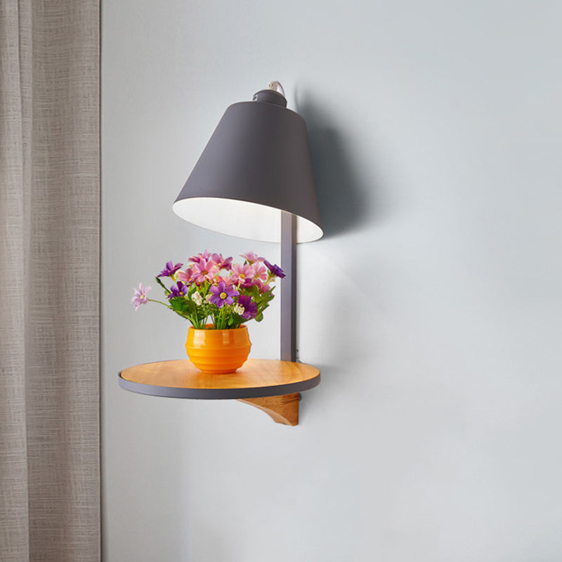 1 Light Cone Wall Sconce Light Modern Metal Shade Bedroom Wall Lamp with Shelf Clearhalo 'Wall Lamps & Sconces' 'Wall Lights' Lighting' 194284