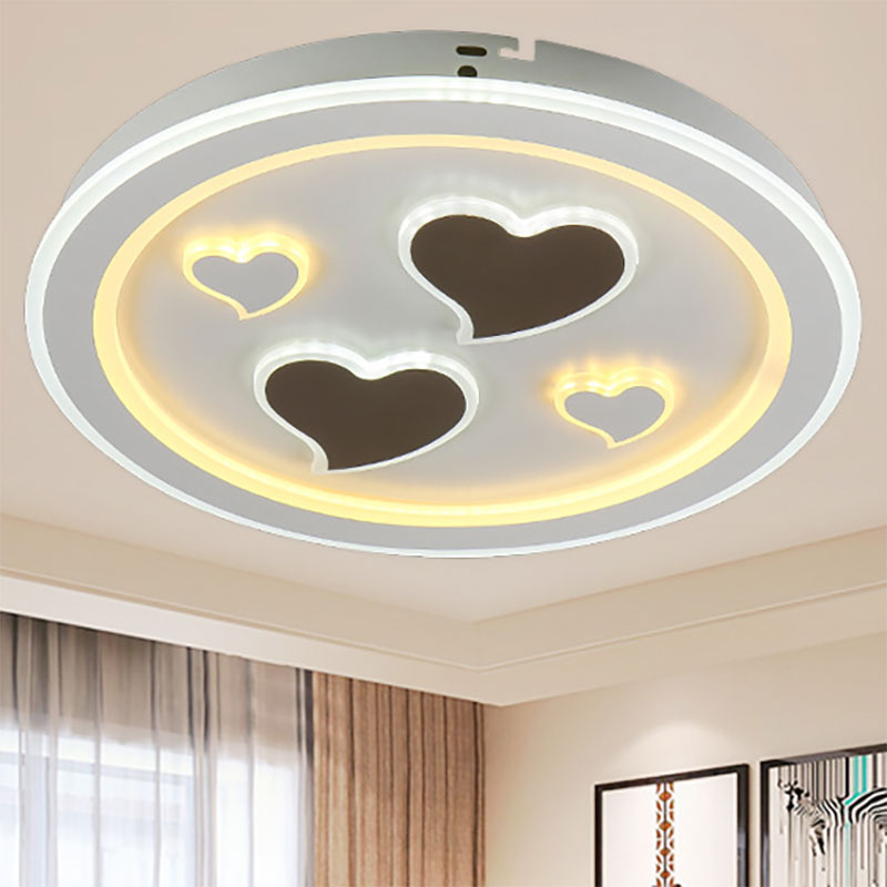 Round LED Flush Mount Light Art Acrylic Ceiling Lamp in White Finish for Adult Bedroom White Loving Heart Clearhalo 'Ceiling Lights' 'Close To Ceiling Lights' 'Close to ceiling' 'Flush mount' Lighting' 194300