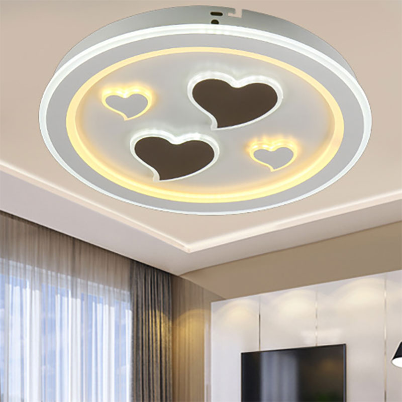 Round LED Flush Mount Light Art Acrylic Ceiling Lamp in White Finish for Adult Bedroom Clearhalo 'Ceiling Lights' 'Close To Ceiling Lights' 'Close to ceiling' 'Flush mount' Lighting' 194301