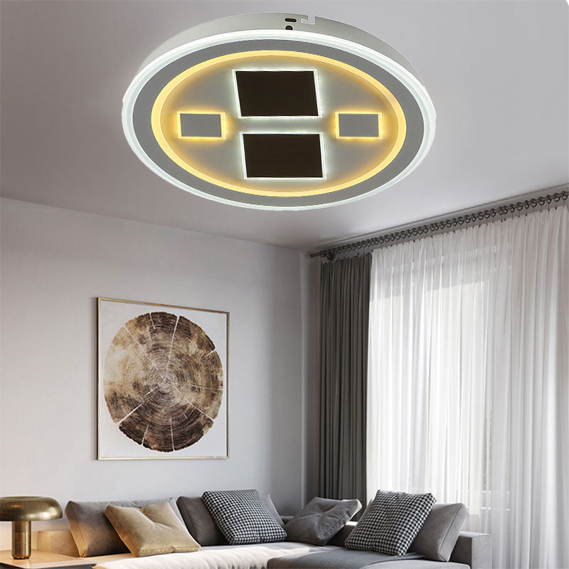 Round LED Flush Mount Light Art Acrylic Ceiling Lamp in White Finish for Adult Bedroom White Square Clearhalo 'Ceiling Lights' 'Close To Ceiling Lights' 'Close to ceiling' 'Flush mount' Lighting' 194310