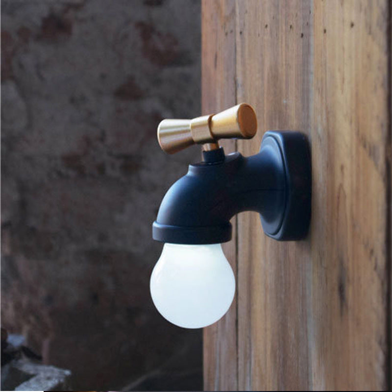 Contemporary LED Wall Light Faucet Shaped One Light Metal Night Lamp for Bathroom Black Clearhalo 'Night Lights' 'Wall Lights' Lighting' 194333