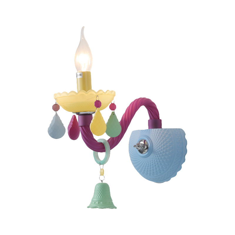 Kids Candle Sconce Light with Bell & Teardrop Deco Glass Wall Light in Multi-Color for Nursing Room Clearhalo 'Wall Lamps & Sconces' 'Wall Lights' Lighting' 194342