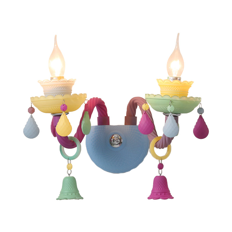 Kids Candle Sconce Light with Bell & Teardrop Deco Glass Wall Light in Multi-Color for Nursing Room Clearhalo 'Wall Lamps & Sconces' 'Wall Lights' Lighting' 194348