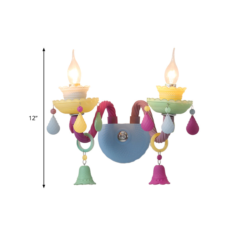 Kids Candle Sconce Light with Bell & Teardrop Deco Glass Wall Light in Multi-Color for Nursing Room Clearhalo 'Wall Lamps & Sconces' 'Wall Lights' Lighting' 194349