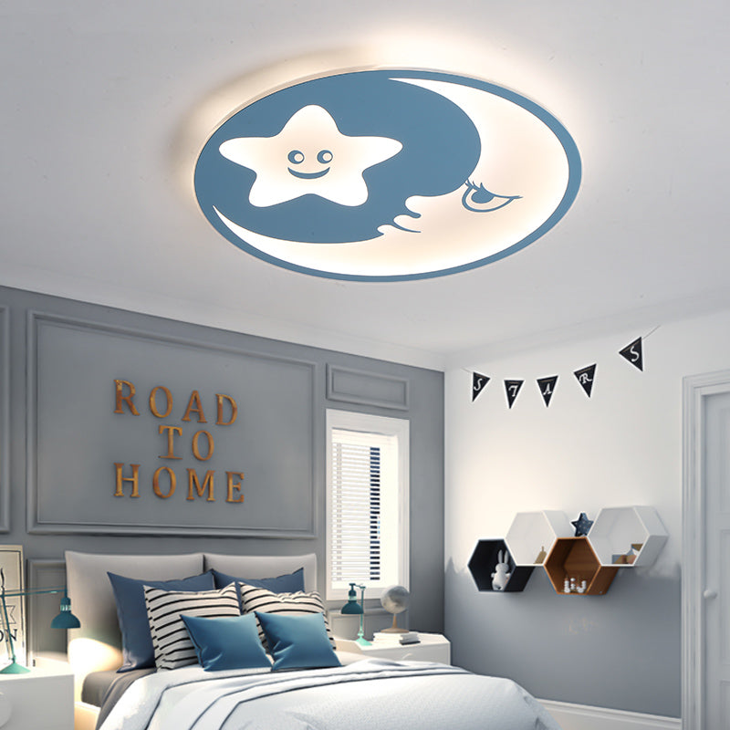 Smiling Moon & Star Ceiling Light Cartoon Acrylic LED Flush Mount Light in Blue for Child Bedroom Blue White Clearhalo 'Ceiling Lights' 'Close To Ceiling Lights' 'Close to ceiling' 'Flush mount' Lighting' 194399