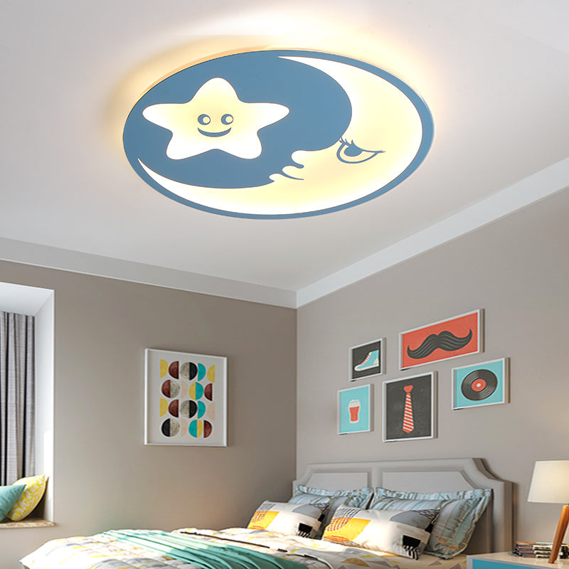 Smiling Moon & Star Ceiling Light Cartoon Acrylic LED Flush Mount Light in Blue for Child Bedroom Blue Warm Clearhalo 'Ceiling Lights' 'Close To Ceiling Lights' 'Close to ceiling' 'Flush mount' Lighting' 194400