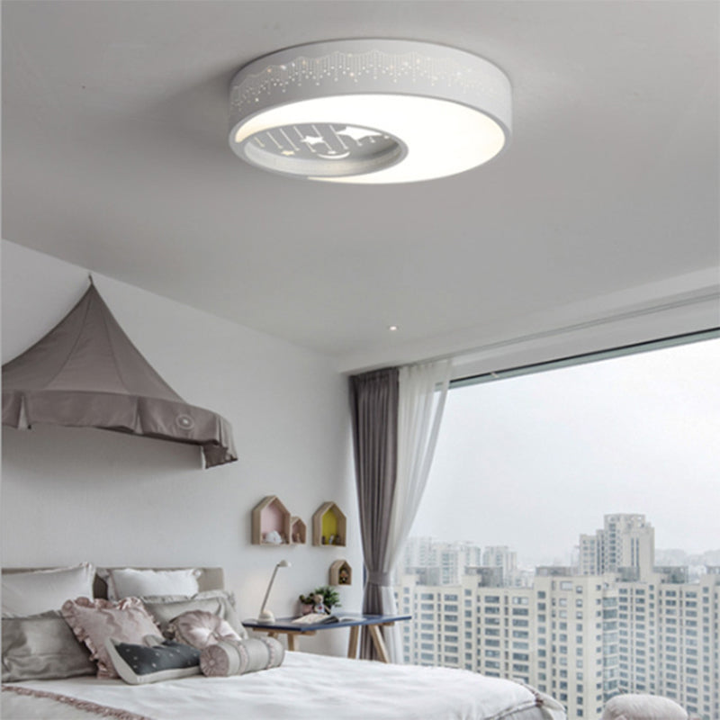 Moon Boys Bedroom Flush Ceiling Light with Star Metal Romantic LED Ceiling Fixture in White Clearhalo 'Ceiling Lights' 'Close To Ceiling Lights' 'Close to ceiling' 'Flush mount' Lighting' 194417