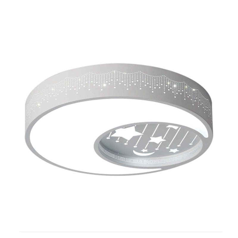 Moon Boys Bedroom Flush Ceiling Light with Star Metal Romantic LED Ceiling Fixture in White Clearhalo 'Ceiling Lights' 'Close To Ceiling Lights' 'Close to ceiling' 'Flush mount' Lighting' 194420