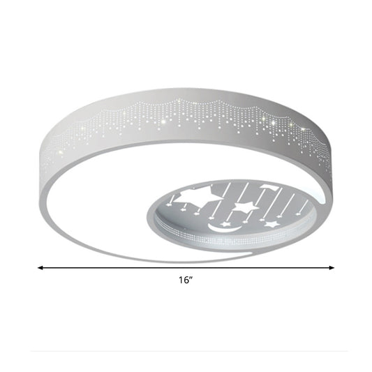 Moon Boys Bedroom Flush Ceiling Light with Star Metal Romantic LED Ceiling Fixture in White Clearhalo 'Ceiling Lights' 'Close To Ceiling Lights' 'Close to ceiling' 'Flush mount' Lighting' 194421