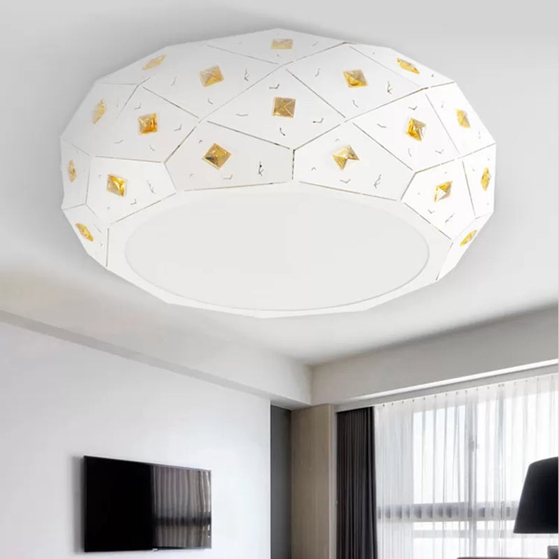 Modern White LED Flush Ceiling Light Drum Shape Acrylic Ceiling Lamp with Crystal for Corridor White Clearhalo 'Ceiling Lights' 'Close To Ceiling Lights' 'Close to ceiling' 'Flush mount' Lighting' 194452