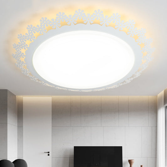 Acrylic Round LED Ceiling Light with Engraved Edge Bathroom Modern Ceiling Mount Light in White White Clearhalo 'Ceiling Lights' 'Close To Ceiling Lights' 'Close to ceiling' 'Flush mount' Lighting' 194543