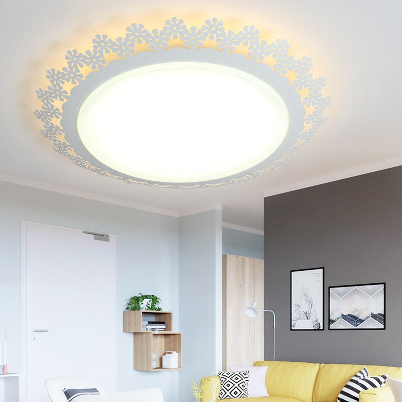 Acrylic Round LED Ceiling Light with Engraved Edge Bathroom Modern Ceiling Mount Light in White Clearhalo 'Ceiling Lights' 'Close To Ceiling Lights' 'Close to ceiling' 'Flush mount' Lighting' 194544