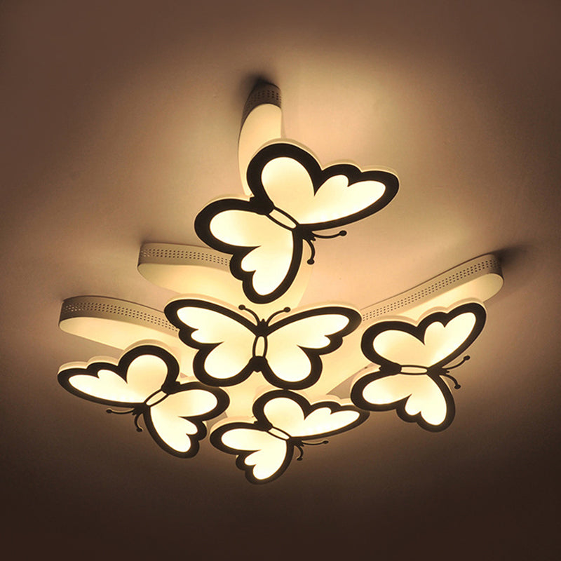 Flying Butterfly Flush Mount Light Romantic Acrylic Ceiling Lamp in White for Girls Bedroom White Clearhalo 'Ceiling Lights' 'Close To Ceiling Lights' 'Close to ceiling' 'Flush mount' Lighting' 194682