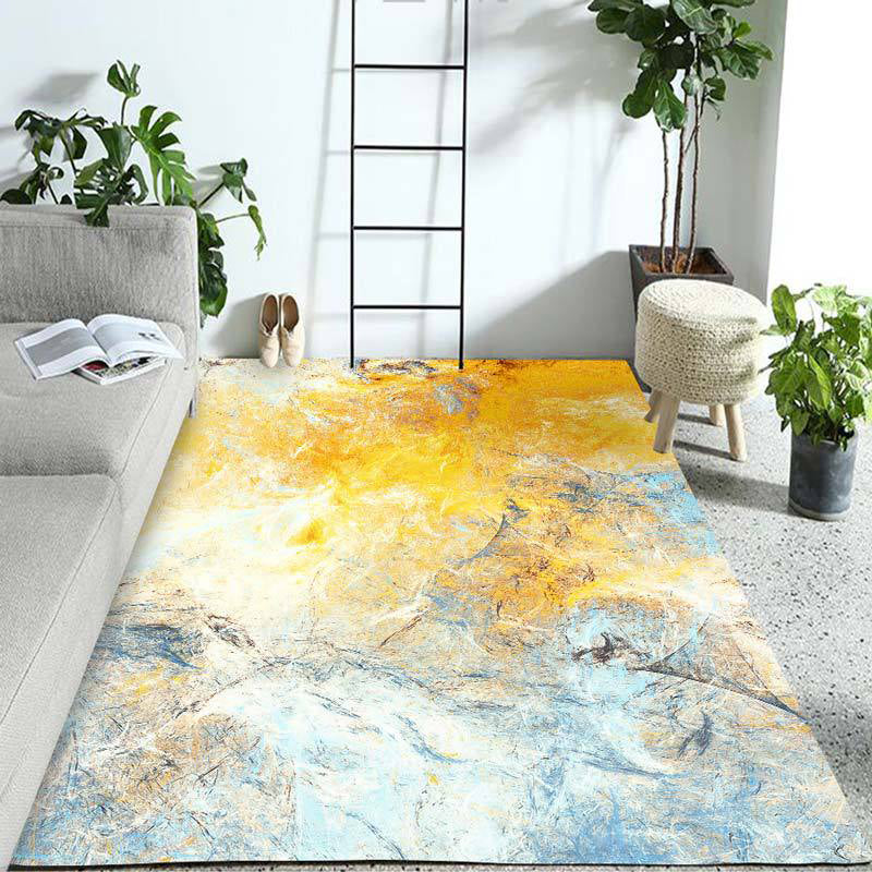 Yellow and Blue Contemporary Rug Polyester Watercolor Pattern Rug Non-Slip Backing Washable Carpet for Living Room Light Yellow Clearhalo 'Area Rug' 'Modern' 'Rugs' Rug' 1946839