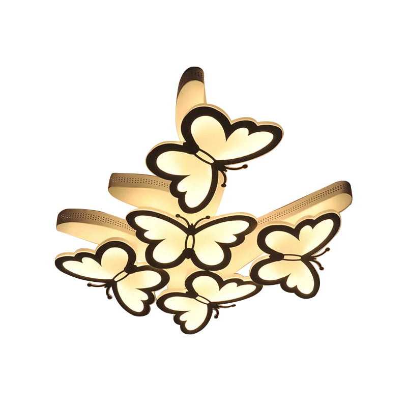 Flying Butterfly Flush Mount Light Romantic Acrylic Ceiling Lamp in White for Girls Bedroom Clearhalo 'Ceiling Lights' 'Close To Ceiling Lights' 'Close to ceiling' 'Flush mount' Lighting' 194684