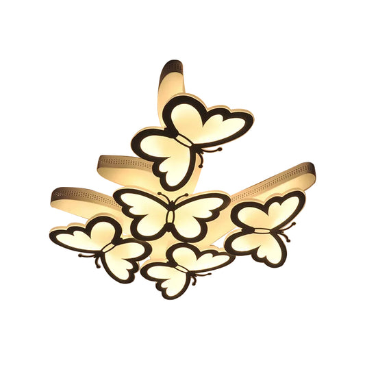 Flying Butterfly Flush Mount Light Romantic Acrylic Ceiling Lamp in White for Girls Bedroom Clearhalo 'Ceiling Lights' 'Close To Ceiling Lights' 'Close to ceiling' 'Flush mount' Lighting' 194684