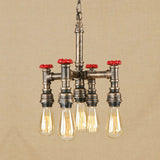 Steampunk Open Bulb Chandelier Lighting with Pipe and Valve 5-Light Iron Hanging Ceiling Fixture in Antique Silver/Bronze Bronze Clearhalo 'Cast Iron' 'Ceiling Lights' 'Chandeliers' 'Industrial Chandeliers' 'Industrial' 'Metal' 'Middle Century Chandeliers' 'Rustic Chandeliers' 'Tiffany' Lighting' 19468