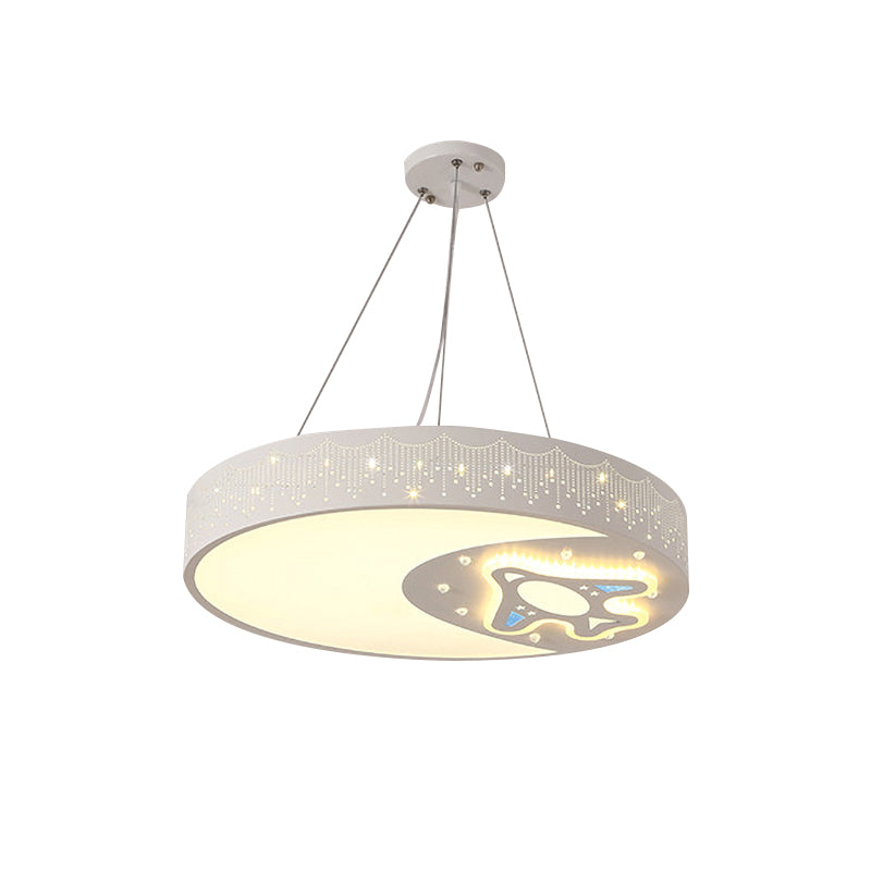 Etched Moon Pendant Light with Rocket Modern Iron Hanging Light in White for Study Room Clearhalo 'Art Deco Pendants' 'Cast Iron' 'Ceiling Lights' 'Ceramic' 'Crystal' 'Industrial Pendants' 'Industrial' 'Metal' 'Middle Century Pendants' 'Pendant Lights' 'Pendants' 'Tiffany' Lighting' 194709