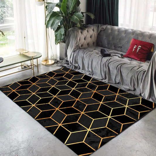 Novelty Modern Rug Colorful Geometry Hexagon Rhombus Pattern Rug Polyester Washable Anti-Slip Carpet for Home Decoration Black Clearhalo 'Area Rug' 'Modern' 'Rugs' Rug' 1947207