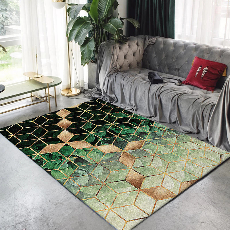 Modern Living Room Rug in Green Geometric Hexagon Leaf Print Rug Polyester Machine Washable Area Rug Green Clearhalo 'Area Rug' 'Modern' 'Rugs' Rug' 1947209