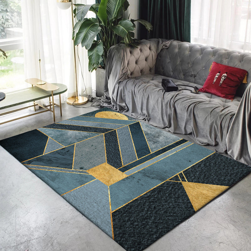 Blue Bedroom Rug Modern Geometric Irregular Shape Pattern Area Rug Polyester Machine Washable Carpet Blue Clearhalo 'Area Rug' 'Modern' 'Rugs' Rug' 1947221