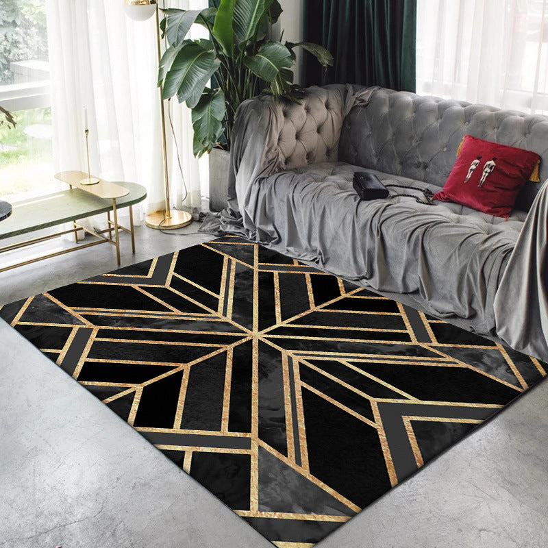 Contemporary Modern Rug in Black Geometry Quadrilateral Pattern Rug Polyester Washable Carpet for Home Decoration Black Clearhalo 'Area Rug' 'Modern' 'Rugs' Rug' 1947227