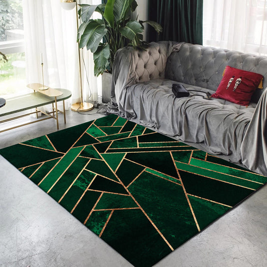 Modern Living Room Rug in Green Geometric Irregular Shape Stripe Print Rug Polyester Machine Washable Area Rug Green Clearhalo 'Area Rug' 'Modern' 'Rugs' Rug' 1947233