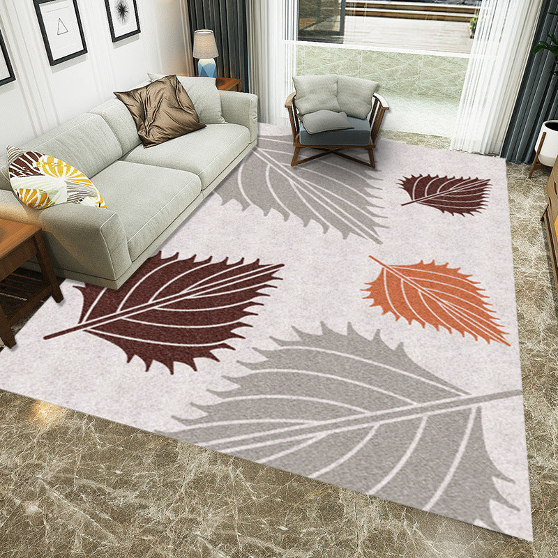 Ivory Bedroom Rug Modern Botanical Leaf Pattern Area Rug Polyester Anti-Slip Machine Washable Carpet Grey Clearhalo 'Area Rug' 'Modern' 'Rugs' Rug' 1947239