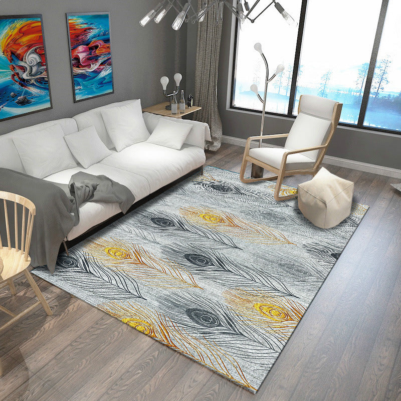 Grey Bedroom Rug Modern Peacock Feather Pattern Area Rug Polyester Machine Washable Pet Friendly Carpet Grey Clearhalo 'Area Rug' 'Modern' 'Rugs' Rug' 1947254