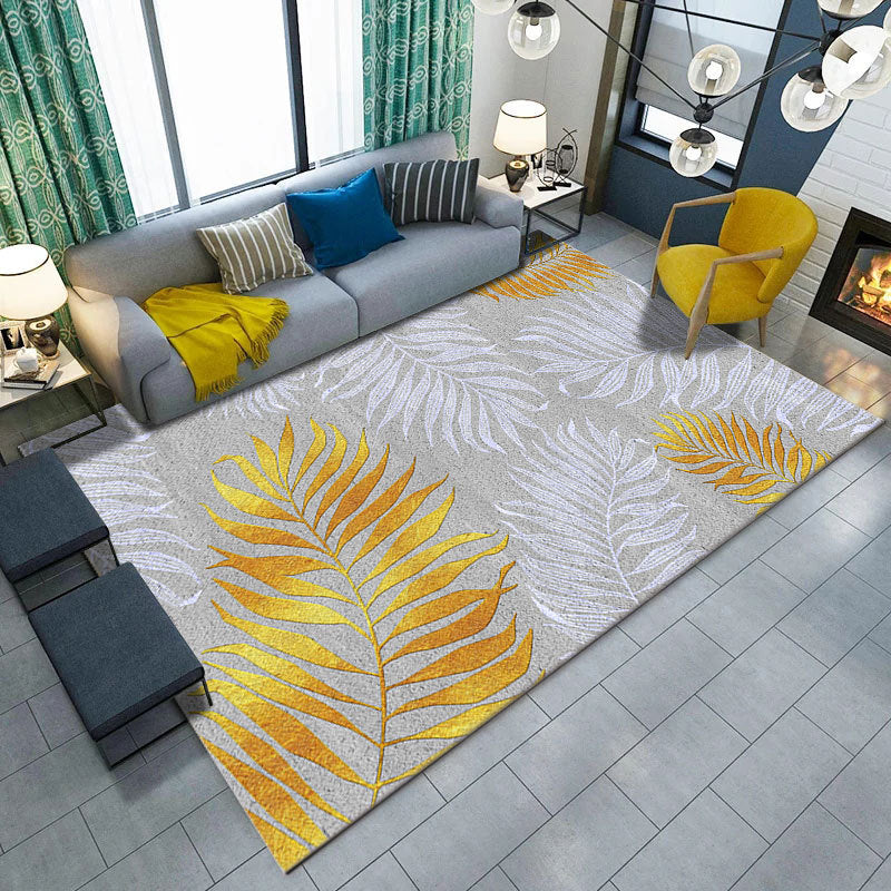 Simple Modern Rug in Grey Botanical Leaf Pattern Rug Polyester Washable Carpet for Home Decoration Grey Clearhalo 'Area Rug' 'Modern' 'Rugs' Rug' 1947259