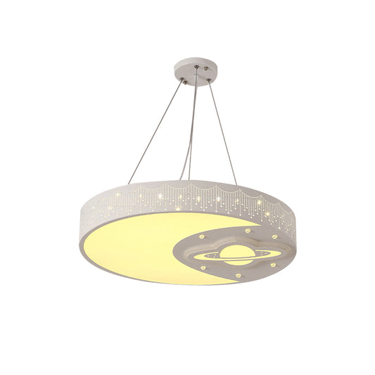 Metal Round Pendant Light with Moon and Planet Living Room Kids Chandelier in White Clearhalo 'Ceiling Lights' 'Pendant Lights' 'Pendants' Lighting' 194725