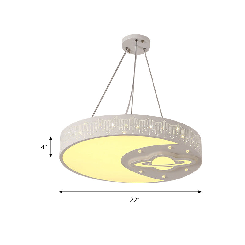 Metal Round Pendant Light with Moon and Planet Living Room Kids Chandelier in White Clearhalo 'Ceiling Lights' 'Pendant Lights' 'Pendants' Lighting' 194726