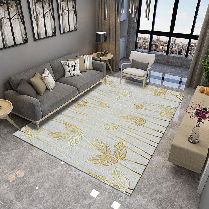 Modern Living Room Rug in Ivory Botanical Print Rug Polyester Machine Washable Non-Slip Area Rug Grey Clearhalo 'Area Rug' 'Modern' 'Rugs' Rug' 1947264