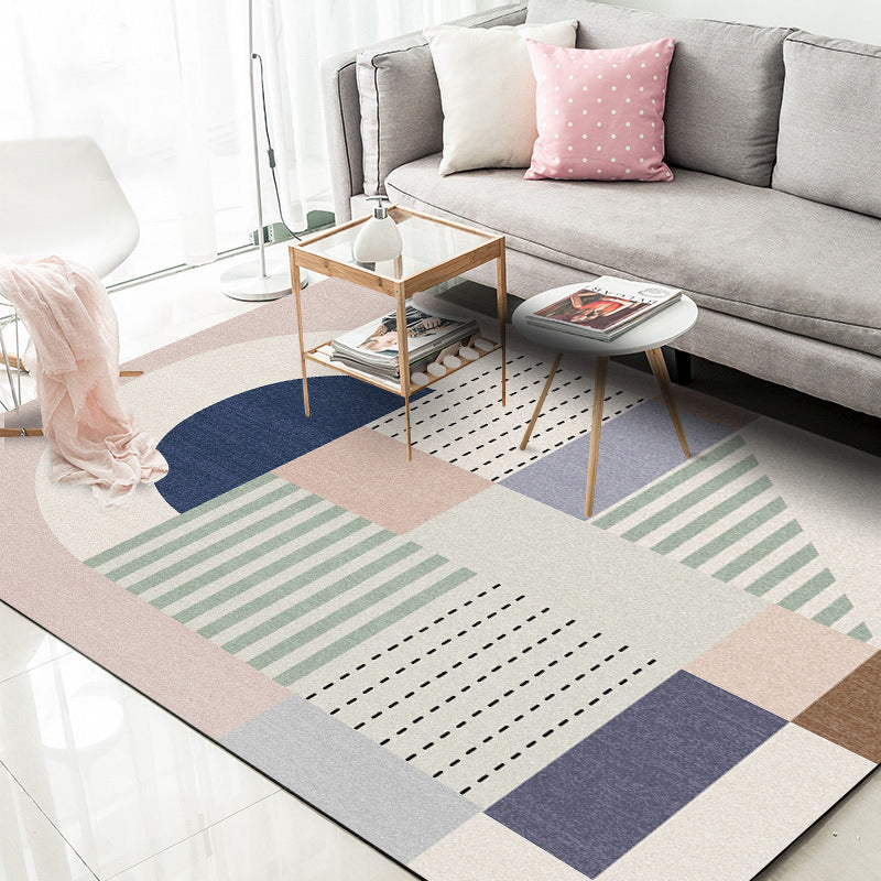 Pink Multicolor Casual Rug Polyester Striped Dotted Lines Pattern Rug Machine Washable Non-Slip Carpet for Bedroom Light Pink Clearhalo 'Area Rug' 'Modern' 'Rugs' Rug' 1947286