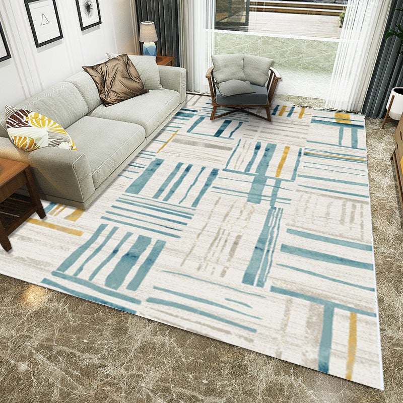 Ivory Bedroom Rug Modern Abstract Stripe Pattern Area Rug Polyester Washable Carpet Green Clearhalo 'Area Rug' 'Modern' 'Rugs' Rug' 1947312