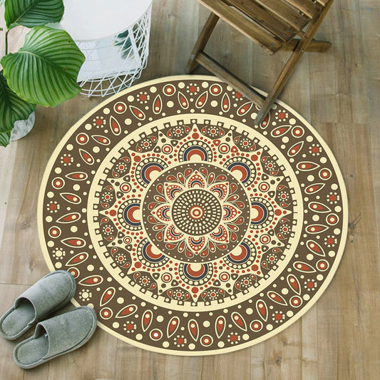 Blue and Brown Moroccan Rug Flannel Floral Print Rug Washable Non-Slip Backing Carpet for Living Room Red Clearhalo 'Area Rug' 'Moroccan' 'Rugs' Rug' 1947328