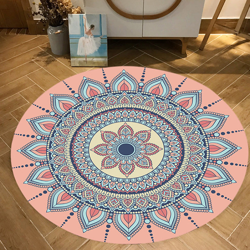 Moroccan Floral Print Rug Pink and Blue Flannel Rug Machine Washable Anti-Slip Area Rug for Bedroom Light Pink Clearhalo 'Area Rug' 'Moroccan' 'Rugs' Rug' 1947365