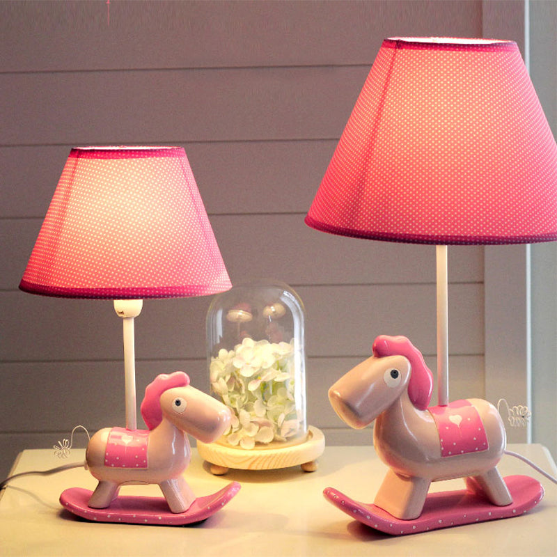 Child Bedside Rocking Horse Desk Light with Fabric Shade Metal 1 Light Kids Desk Lamp Pink Clearhalo 'Lamps' 'Table Lamps' Lighting' 194743