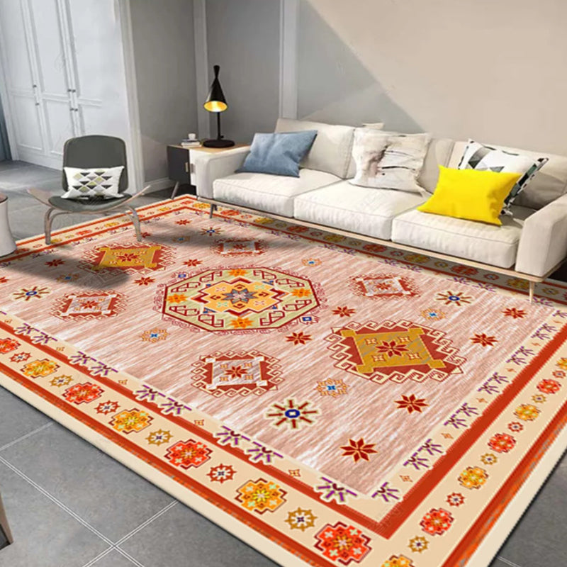 Moroccan Living Room Rug in Blue and Red Medallion Floral Print Rug Polyester Machine Washable Area Rug Red Clearhalo 'Area Rug' 'Moroccan' 'Rugs' Rug' 1947466