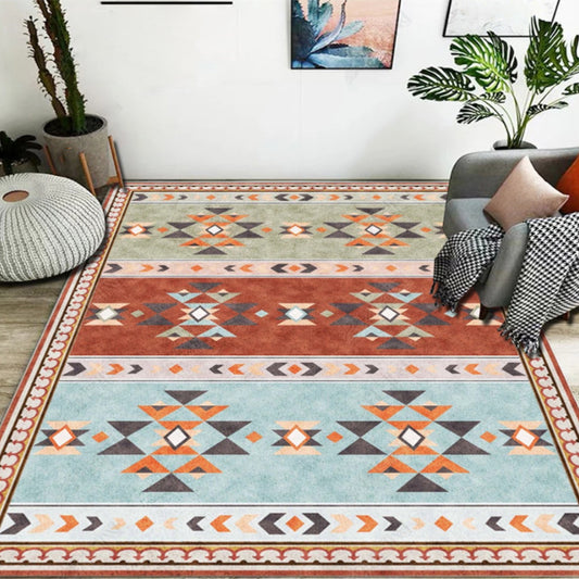 Blue and Red Bedroom Rug Moroccan Medallion Triangle Stripe Pattern Area Rug Polyester Anti-Slip Carpet Blue Clearhalo 'Area Rug' 'Moroccan' 'Rugs' Rug' 1947467