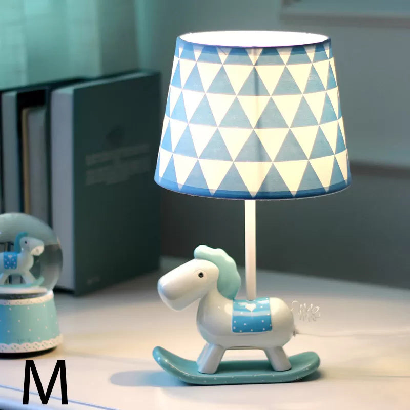 Child Bedside Rocking Horse Desk Light with Fabric Shade Metal 1 Light Kids Desk Lamp Blue Medium Clearhalo 'Lamps' 'Table Lamps' Lighting' 194748