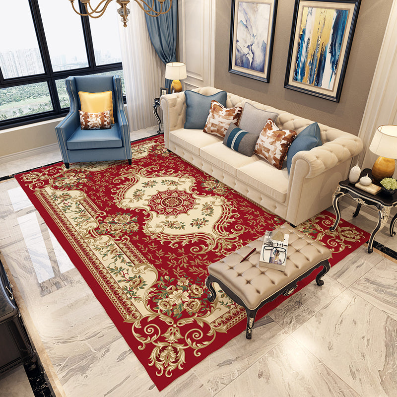 Moroccan Living Room Rug in Blue and Red Medallion Floral Print Rug Polyester Machine Washable Area Rug Clearhalo 'Area Rug' 'Moroccan' 'Rugs' Rug' 1947488