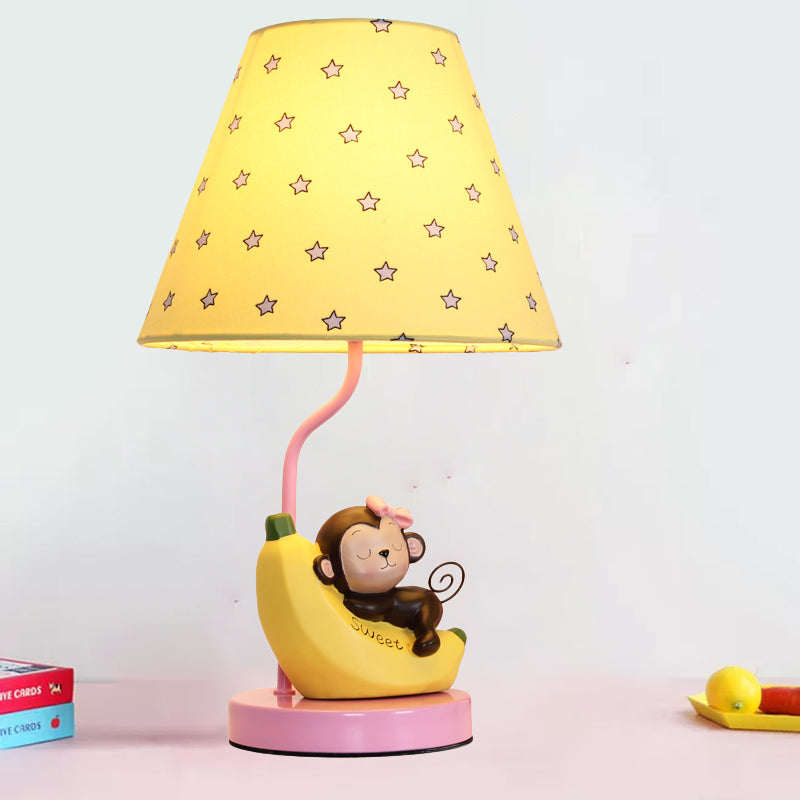 Blue Banana & Monkey Table Light Single Head Cute Metal Table Lamp for Girls Bedroom Yellow Clearhalo 'Lamps' 'Table Lamps' Lighting' 194755