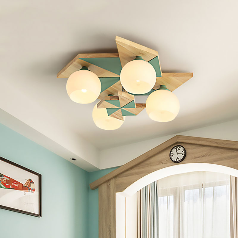 Kindergarten Windmill Ceiling Fixture with Globe Shade 4 Lights Kids Flush Mount Light Green Clearhalo 'Ceiling Lights' 'Close To Ceiling Lights' 'Close to ceiling' 'Flush mount' Lighting' 194763