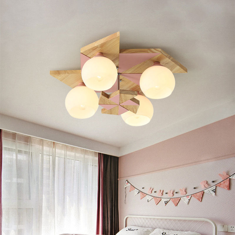 Kindergarten Windmill Ceiling Fixture with Globe Shade 4 Lights Kids Flush Mount Light Pink Clearhalo 'Ceiling Lights' 'Close To Ceiling Lights' 'Close to ceiling' 'Flush mount' Lighting' 194765