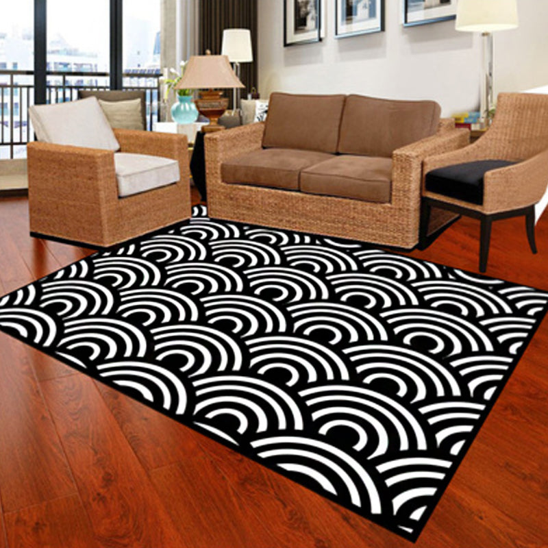 Modernist Geometric Pattern Rug Black Polyester Rug Non-Slip Pet Friendly Washable Are Rug for Bedroom Black Design 2 Clearhalo 'Area Rug' 'Modern' 'Rugs' Rug' 1947770