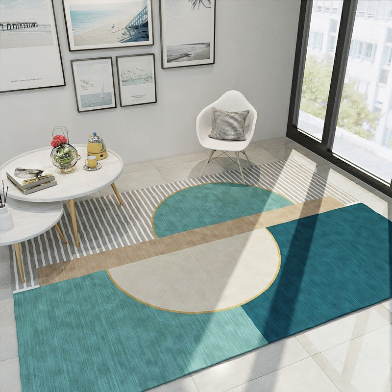 Simple Style Stripes Rug with Geometric Shapes Light Color Polypropylene Rug Machine Wash Carpet for Bedroom Green Clearhalo 'Area Rug' 'Modern' 'Rugs' Rug' 1947857