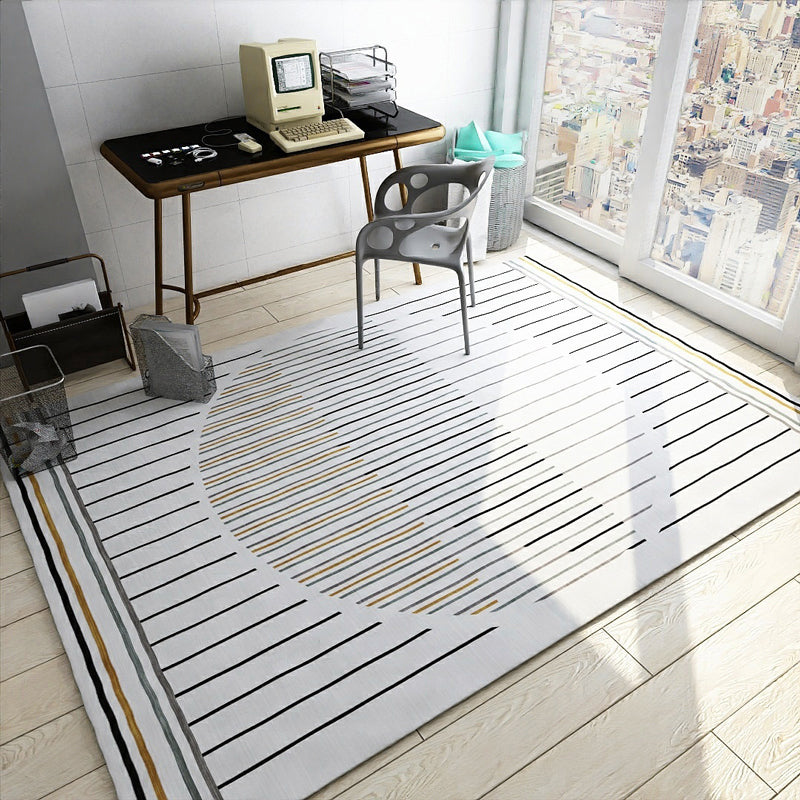 Simple Style Stripes Rug with Geometric Shapes Light Color Polypropylene Rug Machine Wash Carpet for Bedroom White Clearhalo 'Area Rug' 'Modern' 'Rugs' Rug' 1947863