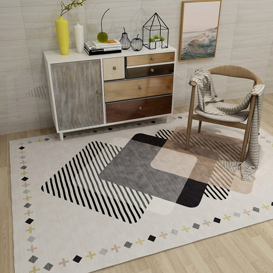 Modern Bedroom Area Rug Multi Color Line and Geometry Carpet Polyester Pet Friendly Stain-Proof Rug Beige Clearhalo 'Area Rug' 'Modern' 'Rugs' Rug' 1947870